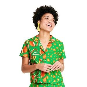 Tabitha Brown x Target Leopard Orange/Green print button down shirt size M